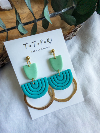 Teal and gold dangles