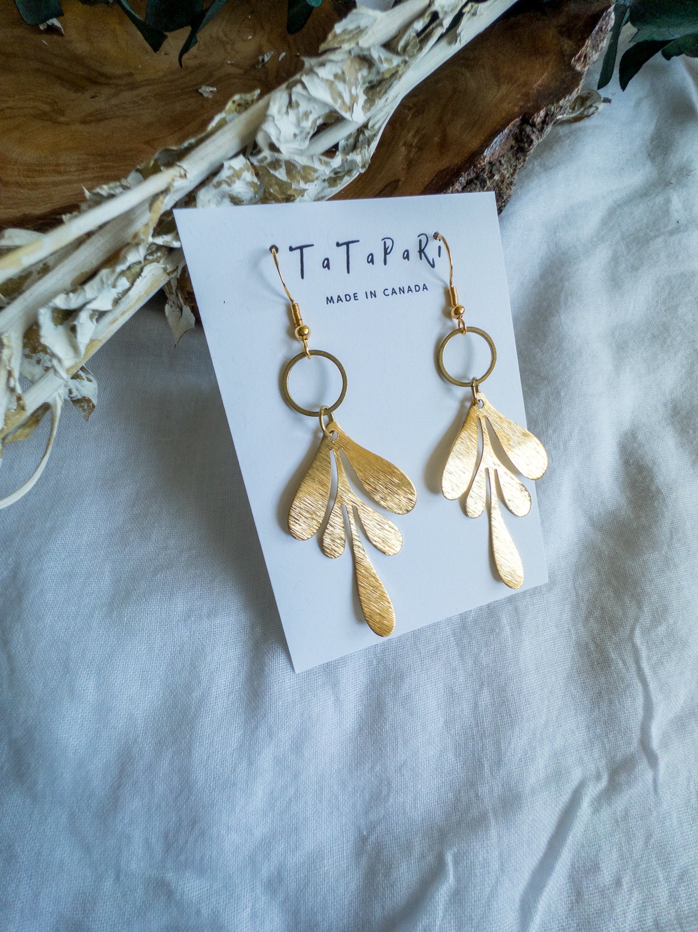 Brass droopy leaves dangles