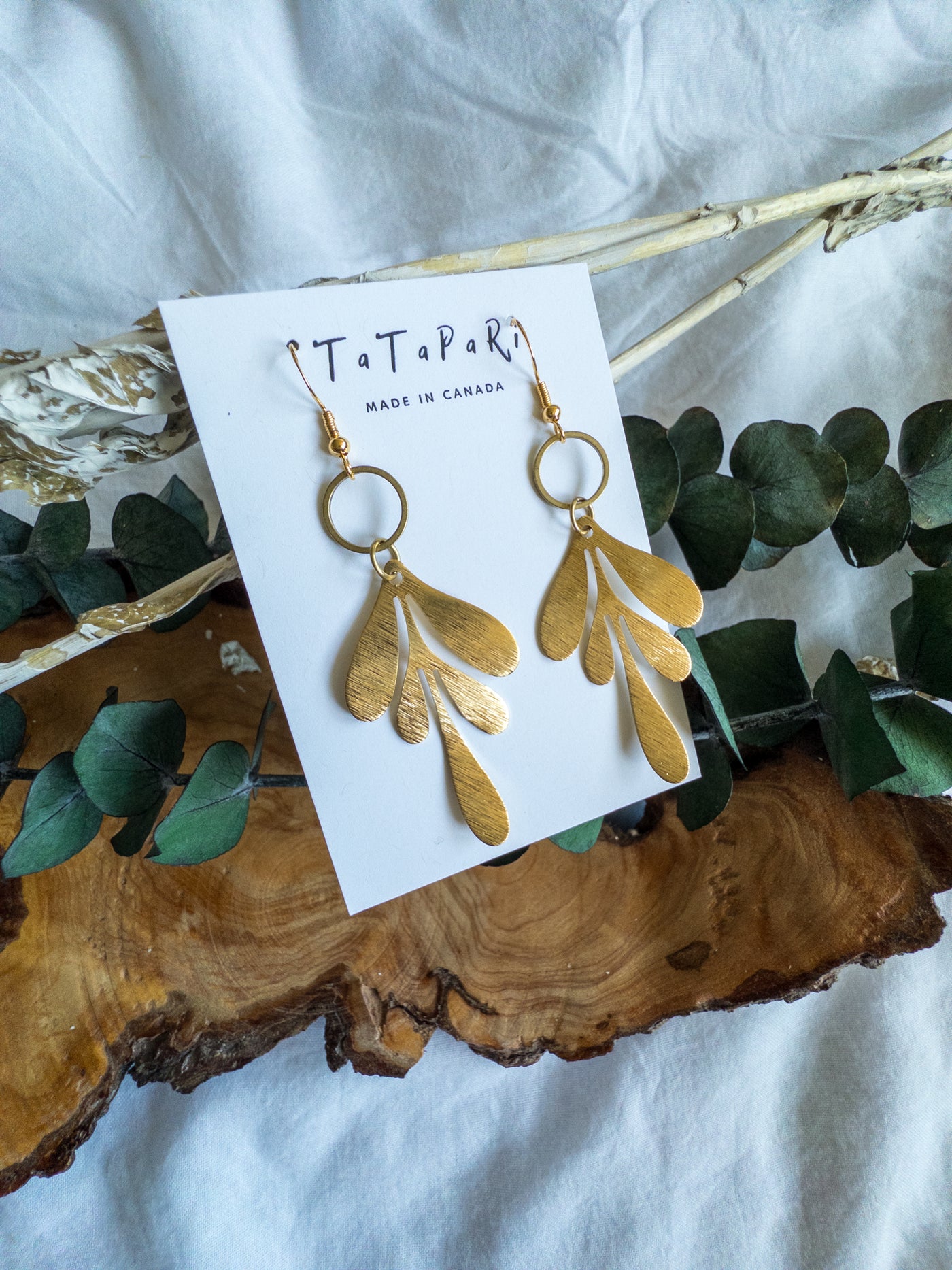 Brass droopy leaves dangles